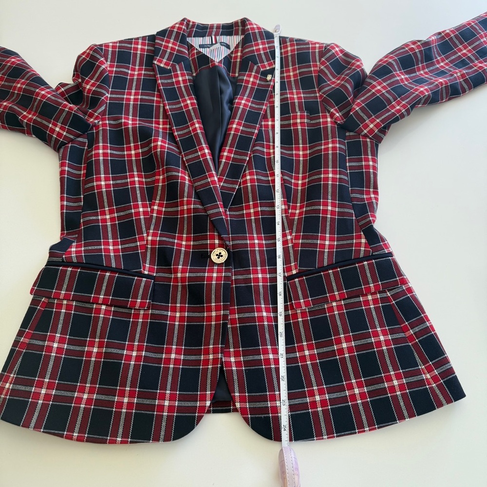 Tommy Hilfiger-Blazer-Plaid-Red-Navy-Preppy-Equestrian-Holiday-Gold-Size 6 - Picture 14 of 15